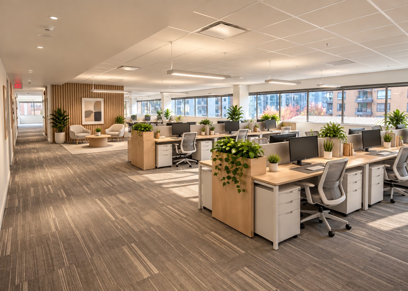 Full floor of well improved space with four corner balconies