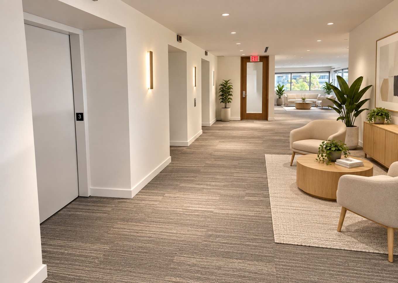 Full floor of well improved space with four corner balconies